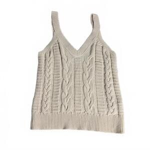 Banana Republic Classic Sweater Tank Top Womens S Cream Cable Knit 100% Cotton